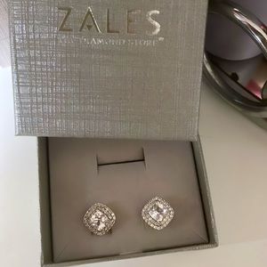 White Sapphire Double Frame Stud Earrings